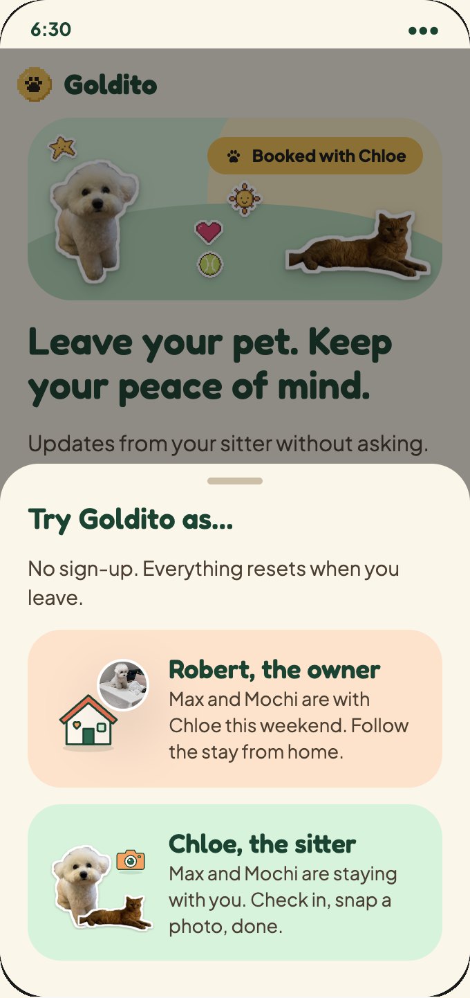 Try Goldito as sheet: Robert, the owner, or Chloe, the sitter