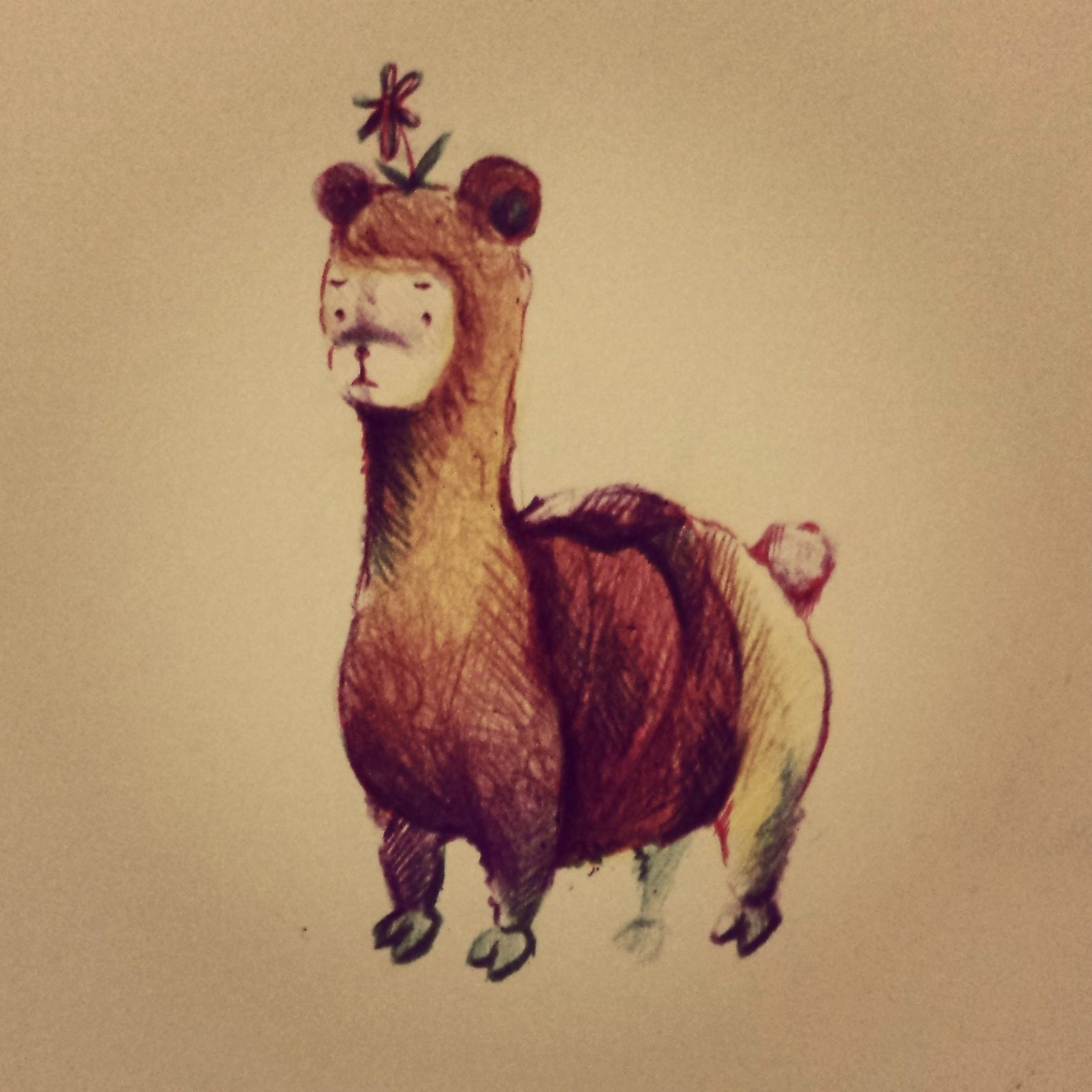 Pencil and watercolour drawing of a llama