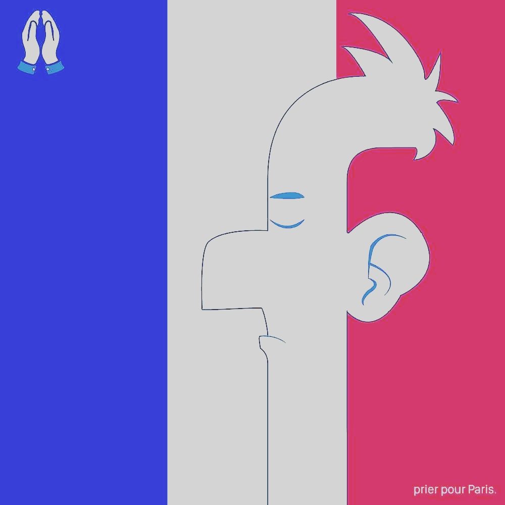The Facebook f face in the colours of the French flag, captioned prier pour Paris