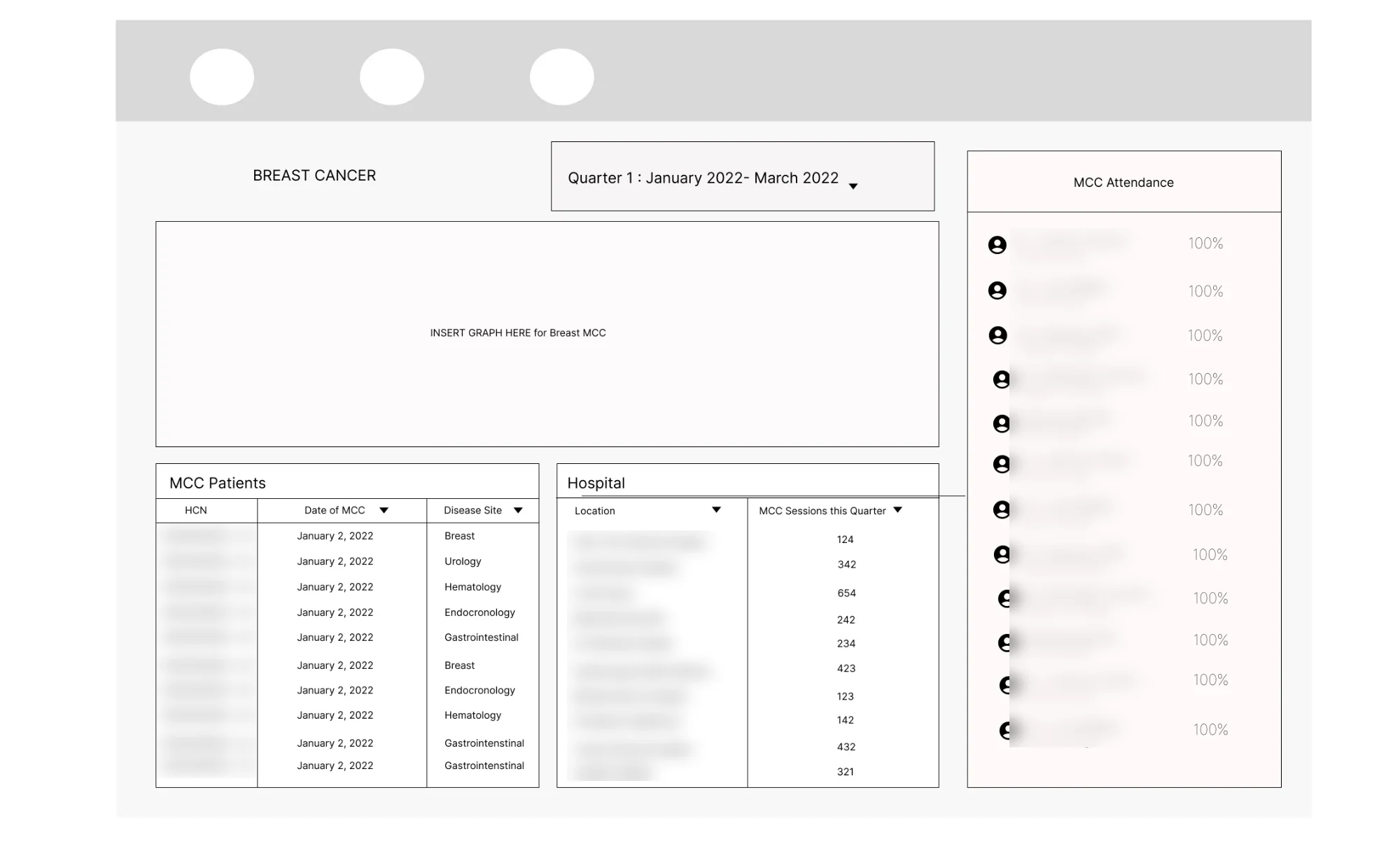 Original wireframe with a box reading insert graph here. Names and IDs blurred.
