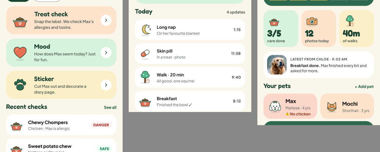 Figma Snap, Diary and Home crops showing the illustration set