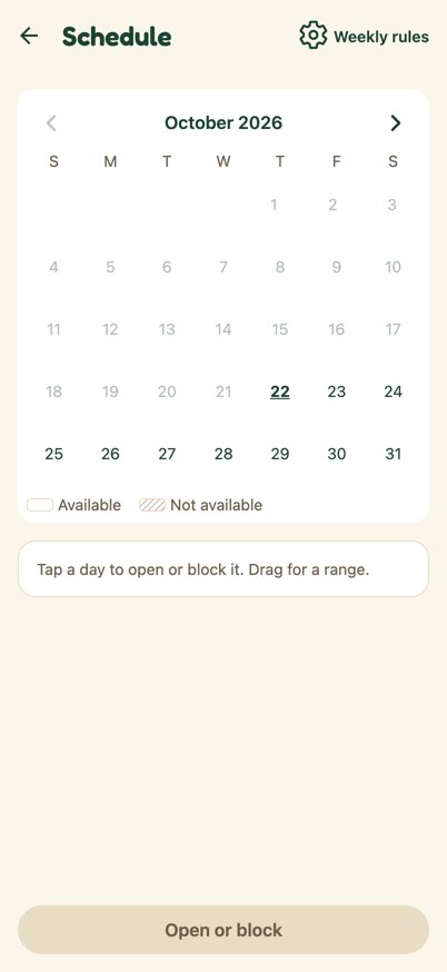 Sitter Schedule in the system font