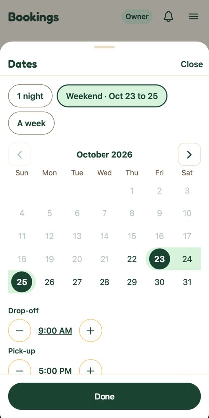 After: Date quick picks above the calendar