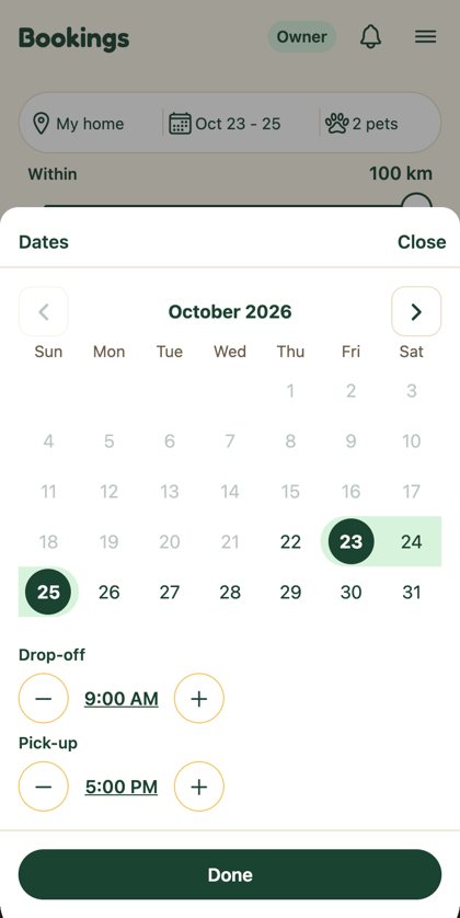 Before: Date quick picks above the calendar