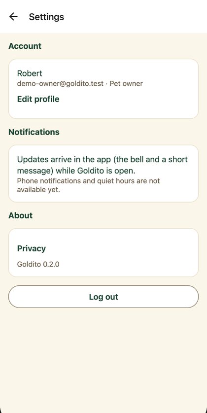 Before: Settings: list rows, Sign out as a red row, version as a footer