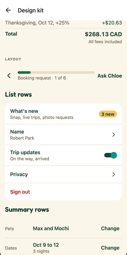Step header, list rows