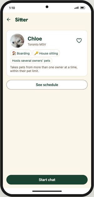 Chloe's profile with See schedule and Start chat