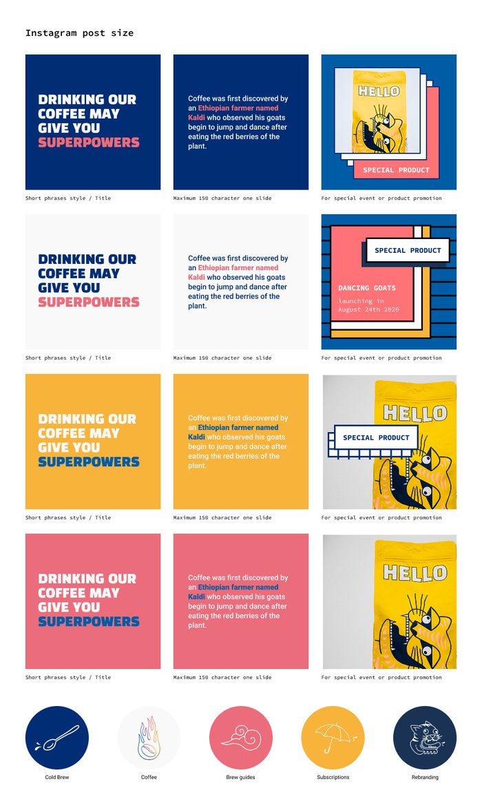 Social media content template featuring the tiger illustration on a coffee bag, with a headline about drinking the coffee for superpowers